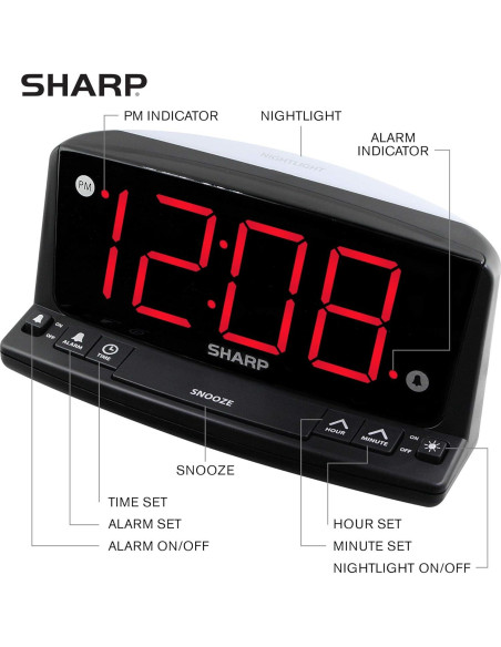 Reloj Despertador Digital Sharp LED Rojo - Números Grandes