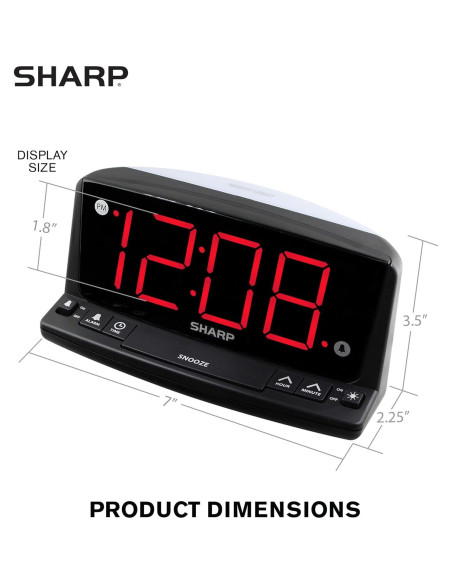 Reloj Despertador Digital Sharp LED Rojo - Números Grandes