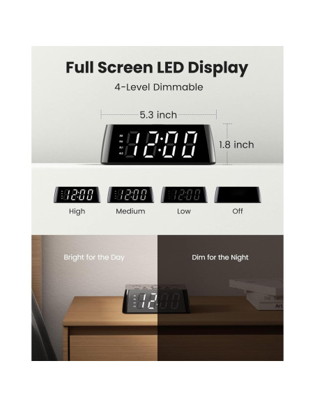 Reloj Despertador JACKYLED con 4 USB y Doble Alarma