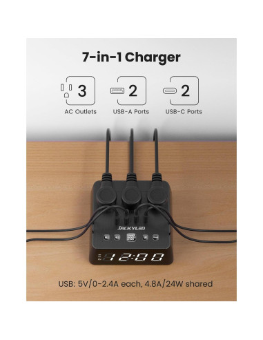 Reloj Despertador JACKYLED con 4 USB y Doble Alarma