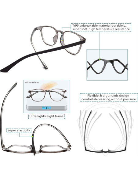 Gafas de Distancia Jcuangr -200 Dioptrías, TR90, Gris Claro