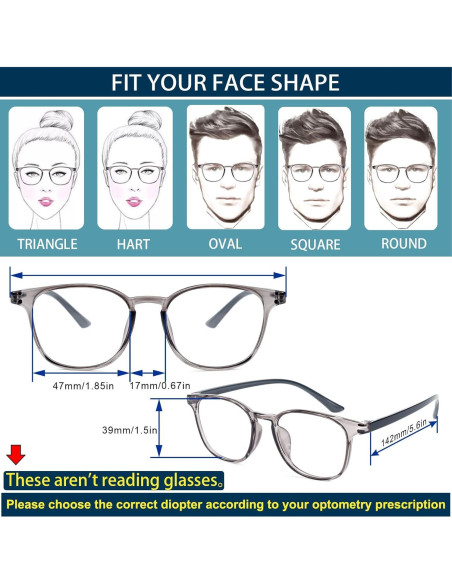 Gafas de Distancia Jcuangr -200 Dioptrías, TR90, Gris Claro