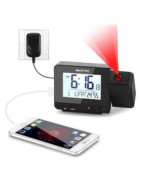 Reloj Despertador Digital SMARTRO con Proyector y USB