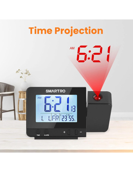 Reloj Despertador Digital SMARTRO con Proyector y USB