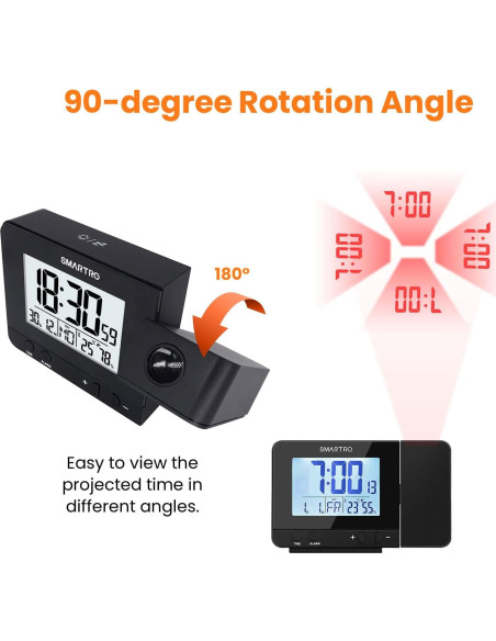 Reloj Despertador Digital SMARTRO con Proyector y USB