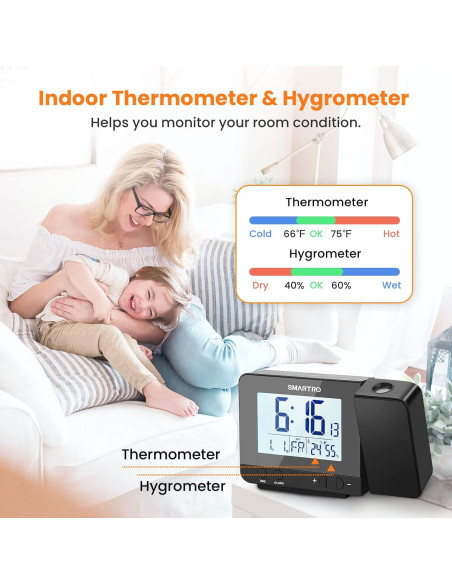 Reloj Despertador Digital SMARTRO con Proyector y USB