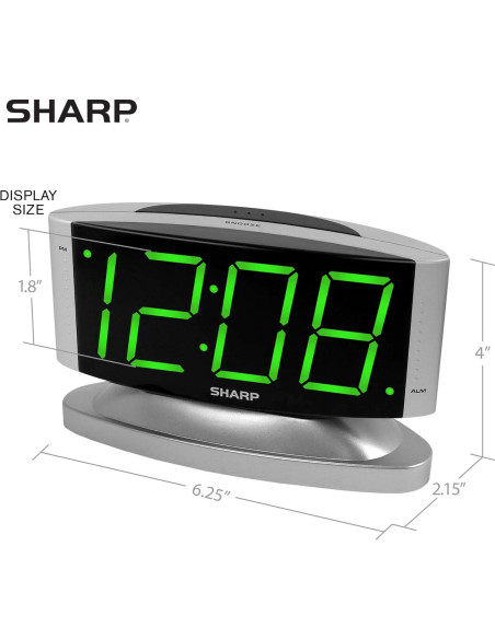 Reloj Despertador Digital SHARP LED Verde - Base Giratoria