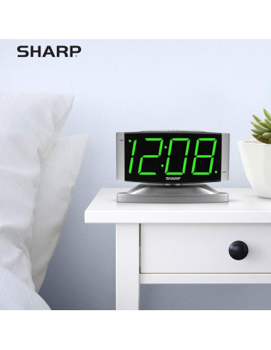 Reloj Despertador Digital SHARP LED Verde - Base Giratoria