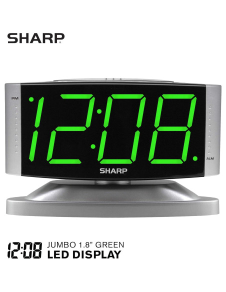 Reloj Despertador Digital SHARP LED Verde - Base Giratoria