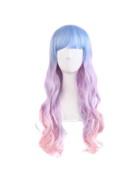 Peluca Larga Ondulada MapofBeauty 70 cm Azul/Púrpura/Rosa