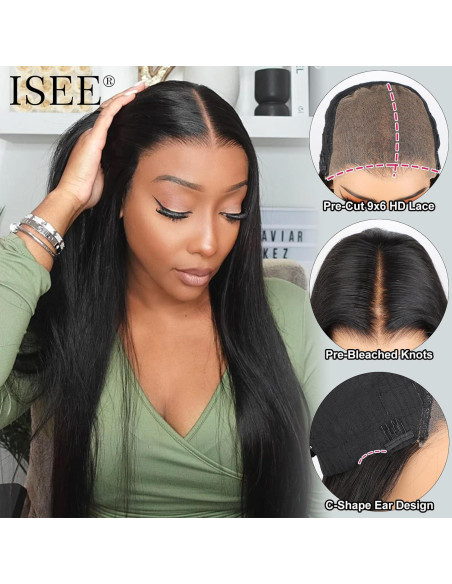 ISEE HAIR Peluca Recta 50 cm Cabello Humano Sin Pegamento