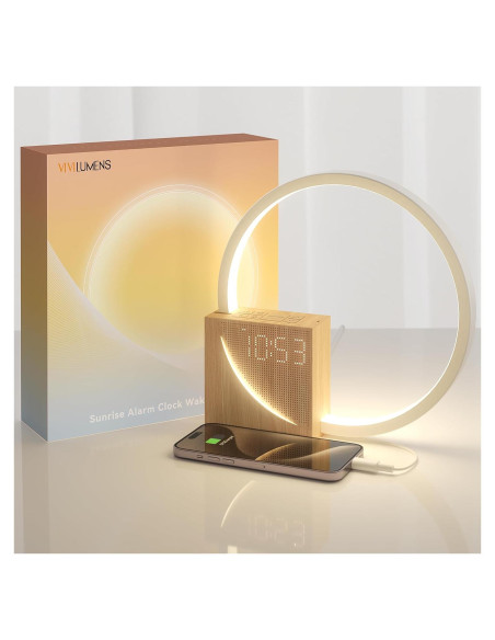 Reloj Despertador Vivilumens Luz Amanecer con USB y Sonidos