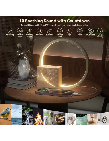 Reloj Despertador Vivilumens Luz Amanecer con USB y Sonidos