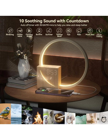 Reloj Despertador Vivilumens Luz Amanecer con USB y Sonidos