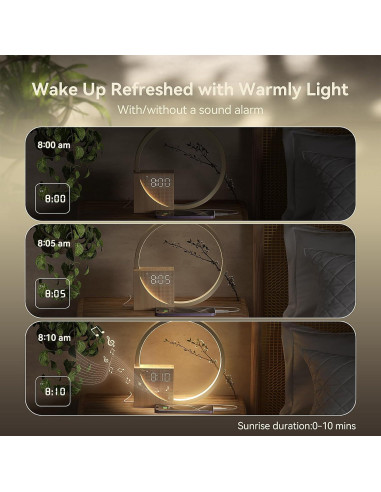 Reloj Despertador Vivilumens Luz Amanecer con USB y Sonidos