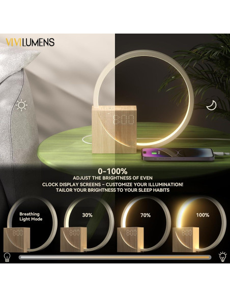 Reloj Despertador Vivilumens Luz Amanecer con USB y Sonidos