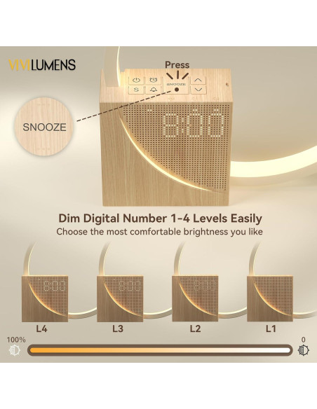 Reloj Despertador Vivilumens Luz Amanecer con USB y Sonidos