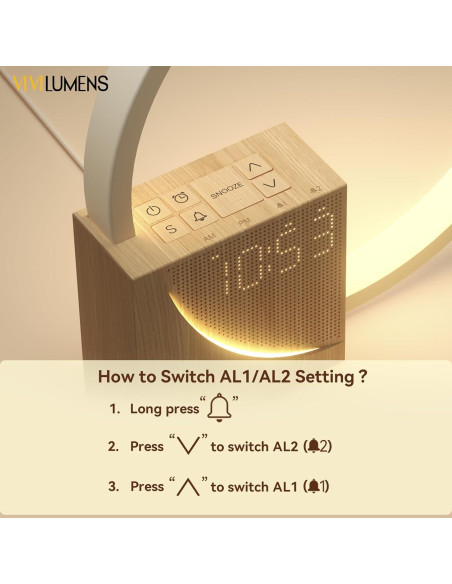 Reloj Despertador Vivilumens Luz Amanecer con USB y Sonidos