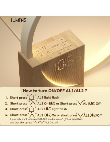 Reloj Despertador Vivilumens Luz Amanecer con USB y Sonidos