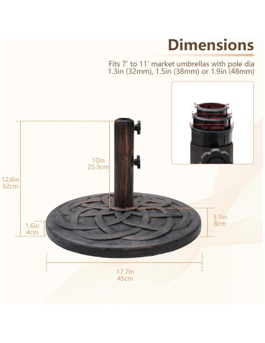 Base Redonda C-Hopetree 12 kg para Sombrilla de Patio Bronce