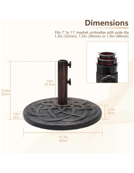 Base Redonda C-Hopetree 12 kg para Sombrilla de Patio Bronce