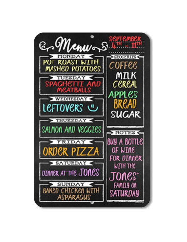 Tablero de Menú Semanal Honey Dew 30x45 cm Pizarra Duradera
