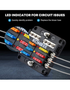 Bloque de Fusibles Marinos Kohree 6 Vías 12V Impermeable 2