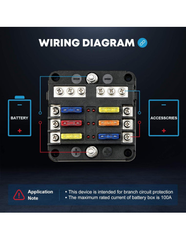 Bloque de Fusibles Marinos Kohree 6 Vías 12V Impermeable