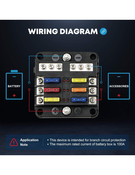 Bloque de Fusibles Marinos Kohree 6 Vías 12V Impermeable