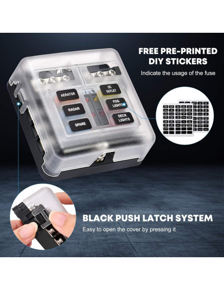 Bloque de Fusibles Marinos Kohree 6 Vías 12V Impermeable