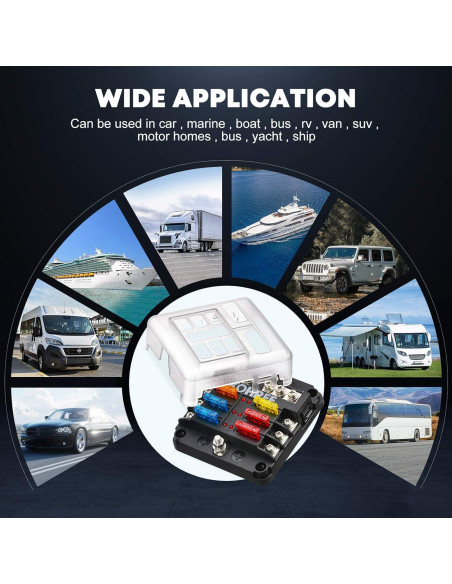 Bloque de Fusibles Marinos Kohree 6 Vías 12V Impermeable