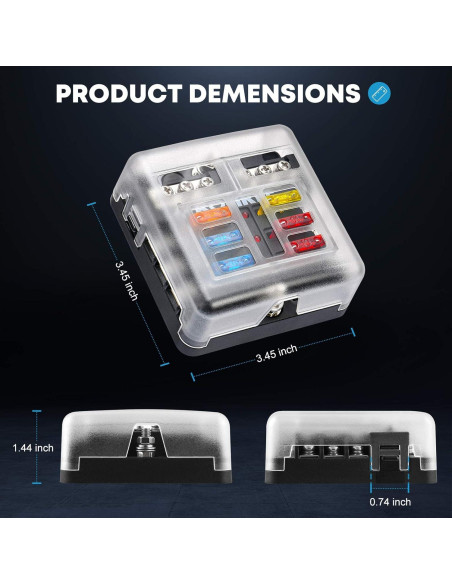 Bloque de Fusibles Marinos Kohree 6 Vías 12V Impermeable