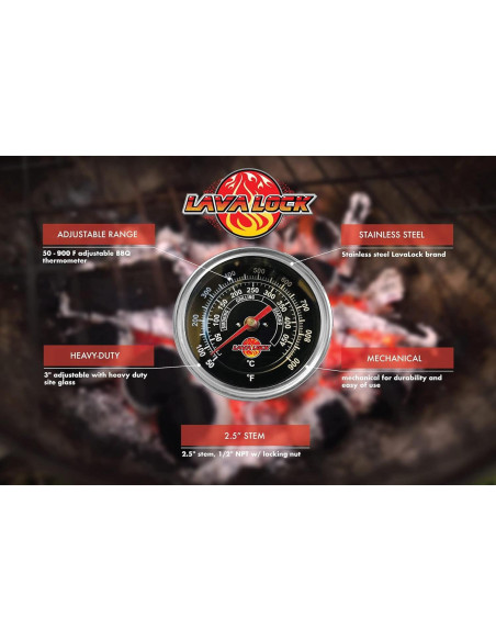 Termómetro de Barbacoa Black Face 2" con Vástago 3" M8 Termómetro de Barbacoa Black Face 2" con Vástago 3" M8