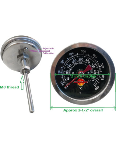 Termómetro de Barbacoa Black Face 2" con Vástago 3" M8