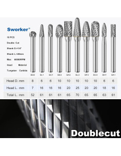 Juego de 10 Fresas de Carburo Sworker 1/4" (6.35mm) con Caja 2