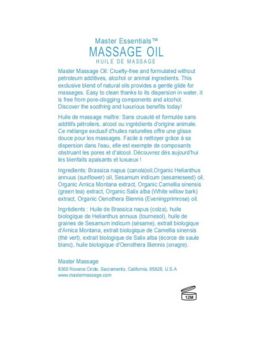 Aceite de Masaje Sin Aroma Master Massage 236.6 ml Orgánico