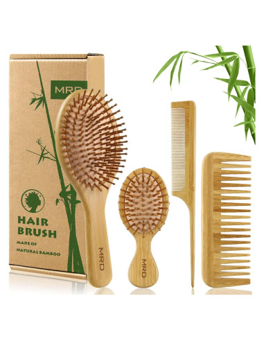 Juego de Cepillos MRD de Bambú Natural para Todo Tipo de Cabello