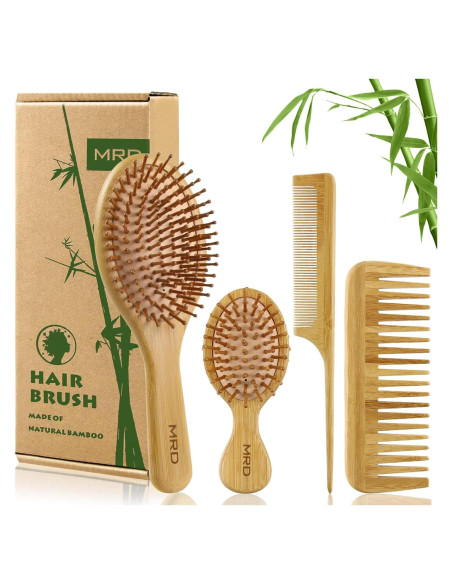 Juego de Cepillos MRD de Bambú Natural para Todo Tipo de Cabello