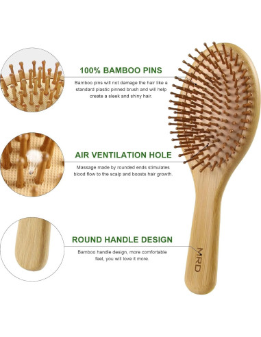 Juego de Cepillos MRD de Bambú Natural para Todo Tipo de Cabello