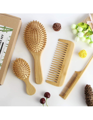 Juego de Cepillos MRD de Bambú Natural para Todo Tipo de Cabello