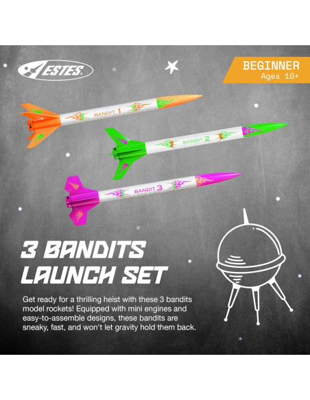 Kit de Cohetes Estes 2435 3 Bandits, Multicolor, 3 Cohetes