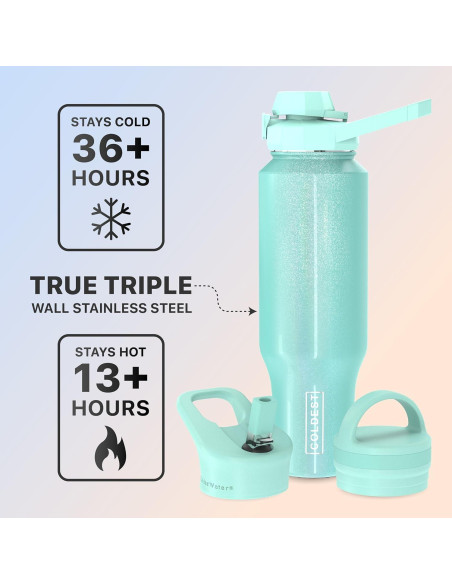 Botella de Agua Aislada The Coldest 1.36L 3 Tapas Verde