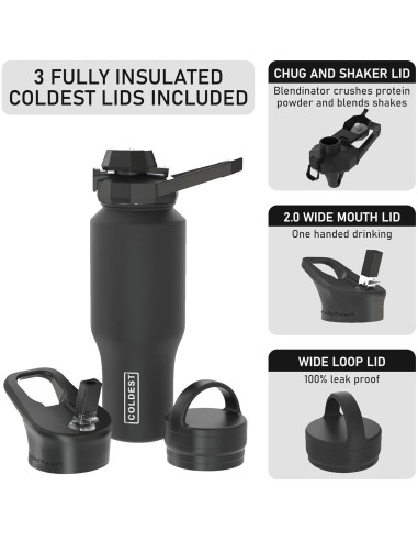 Botella de Agua Aislada The Coldest 1.36L 3 Tapas Verde