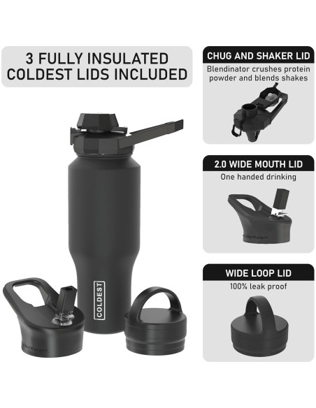 Botella de Agua Aislada The Coldest 1.36L 3 Tapas Verde