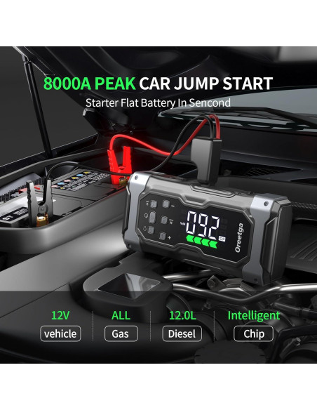 Arrancador de Batería Oreetga U9 8000A con Compresor 9 en 1 Arrancador de Batería Oreetga U9 8000A con Compresor 9 en 1