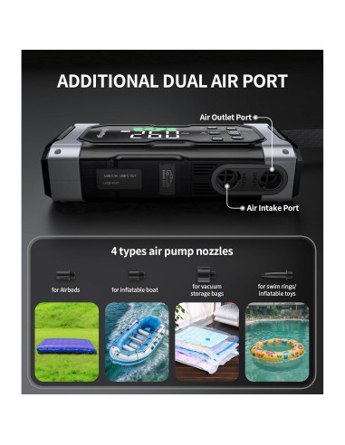 Arrancador de Batería Oreetga U9 8000A con Compresor 9 en 1