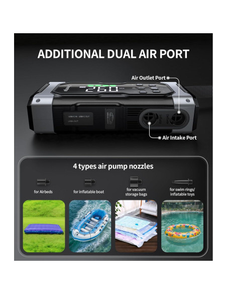 Arrancador de Batería Oreetga U9 8000A con Compresor 9 en 1 Arrancador de Batería Oreetga U9 8000A con Compresor 9 en 1