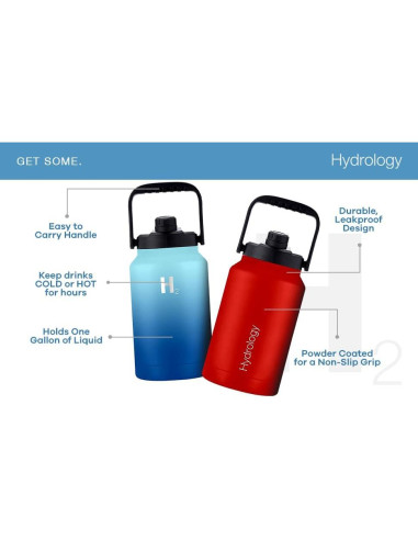 Botella de Agua Growler H2 HYDROLOGY 128 oz Doble Pared