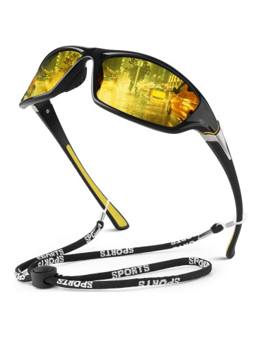 Gafas de sol deportivas polarizadas HD UV400 - Marco negro amarillo