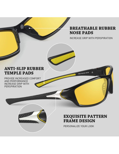 Gafas de sol deportivas polarizadas HD UV400 - Marco negro amarillo